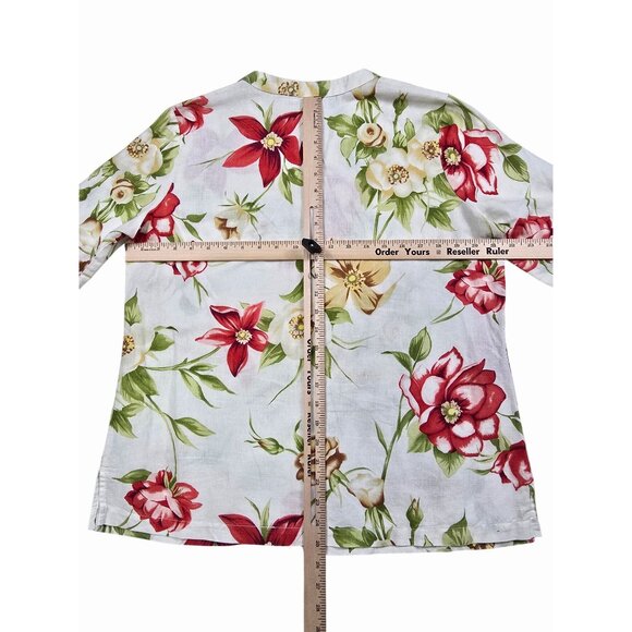 Hot Cotton Marc Ware 100% Linen Petite Floral Button-Up Blouse M Cottage Core - Picture 3 of 3